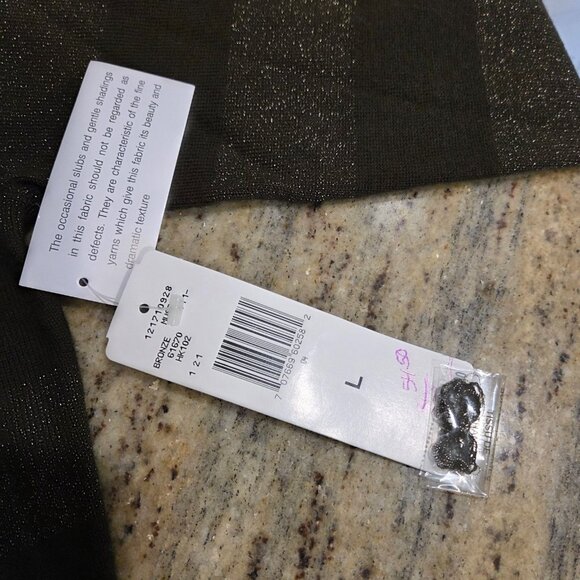 New! Jones New York Women L Green Sparkle Stripe Merino Wool Blend Sweater - Picture 9 of 12